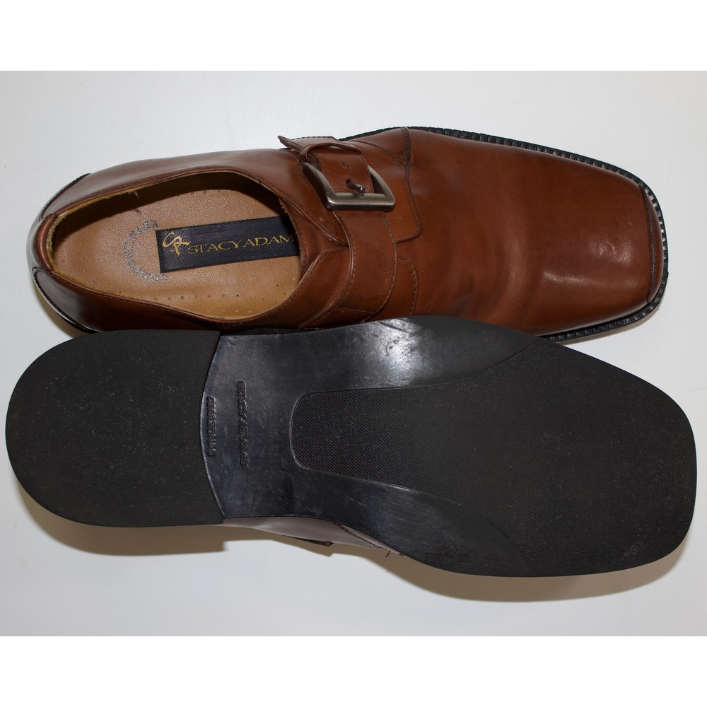 Stacy Adams Loafers Monk Strap Mens 10M Brown Square Toe Leather Buckle Shoes - Picture 7 of 14